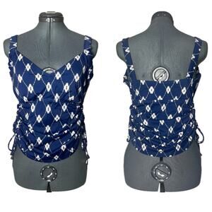 Maxine Of Hollywood Tankini Swim Tank Top Women's size 12 D Navy Blue Pattern